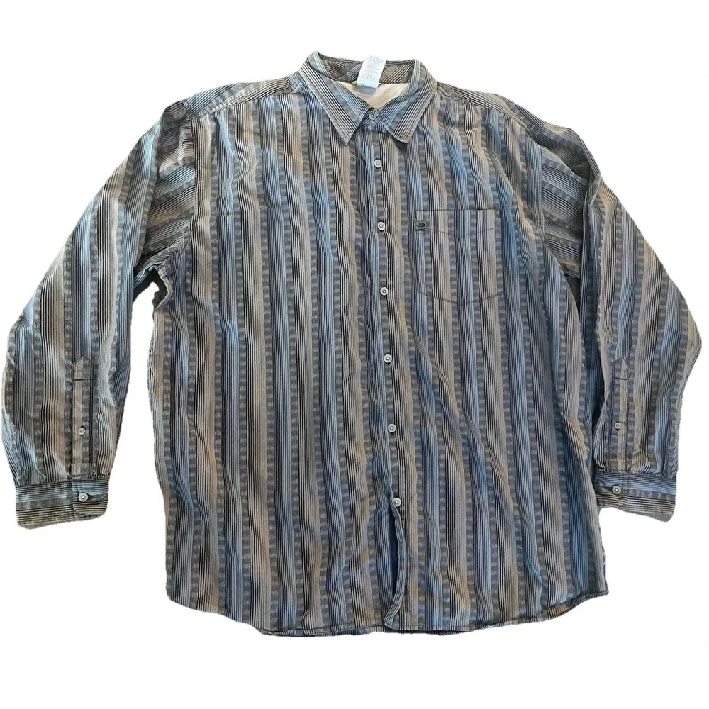 North Face Men's Sz XL Shirt A5 Series Button Long Sleeve Brown Blue Striped EUC